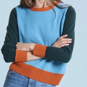 Tyler Boe Cashmere Colorblock Sweater Orange Light Blue Dark Green Bow Tie Crew